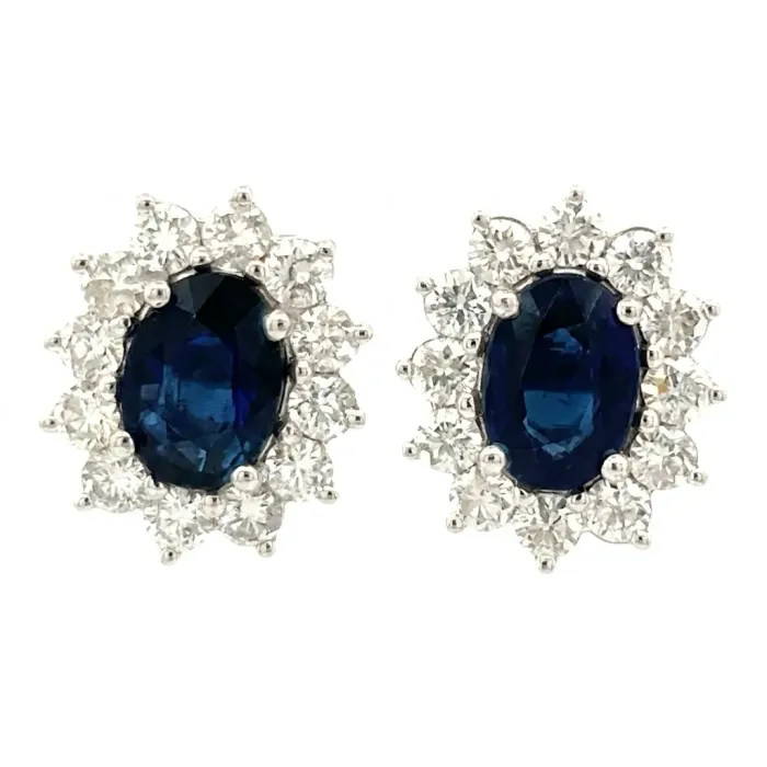 14K White Gold Diamond and Sapphire Earrings 0.90ctw Diamonds 2/1ctw Sapphire 14K White Gold Diamond and Sapphire Earrings 0.90ctw Diamonds 2/1ctw Sapphire