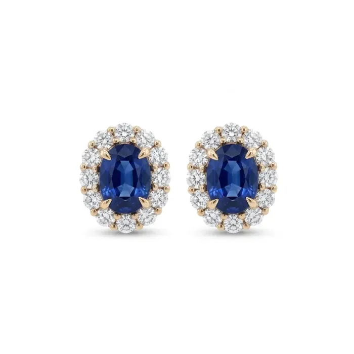 18k Yellow Gold .83ctw Diamond 1.49ctw Sapphire Earrings 18k Yellow Gold .83ctw Diamond 1.49ctw Sapphire Earrings