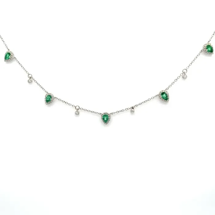 18k White Gold .43ctw Diamond 1.09ctw Emerald Necklace 18k White Gold .43ctw Diamond 1.09ctw Emerald Necklace