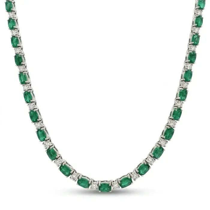 14k White Gold 2.54ctw Diamond 11.52ctw Emerald Necklace 14k White Gold 2.54ctw Diamond 11.52ctw Emerald Necklace