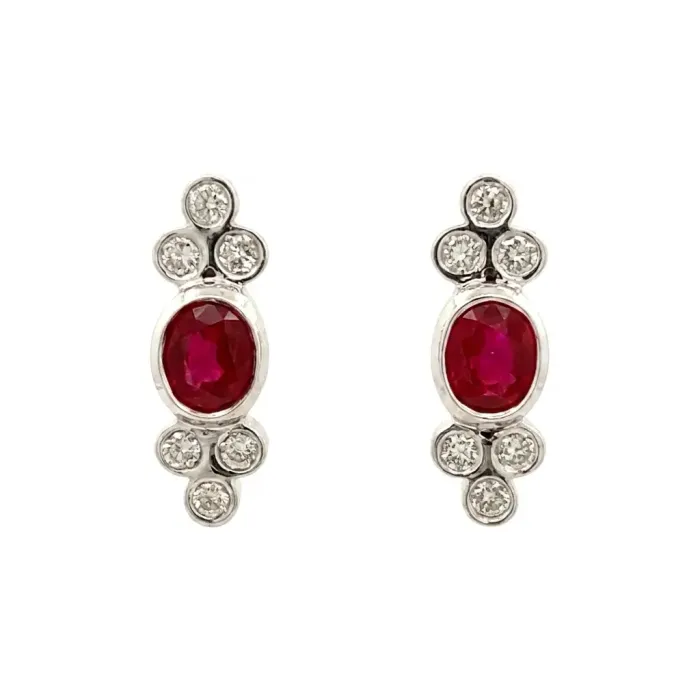 18K White Gold 1/3ctw Diamond adn Ruby Fashion Earrings 18K White Gold 1/3ctw Diamond adn Ruby Fashion Earrings