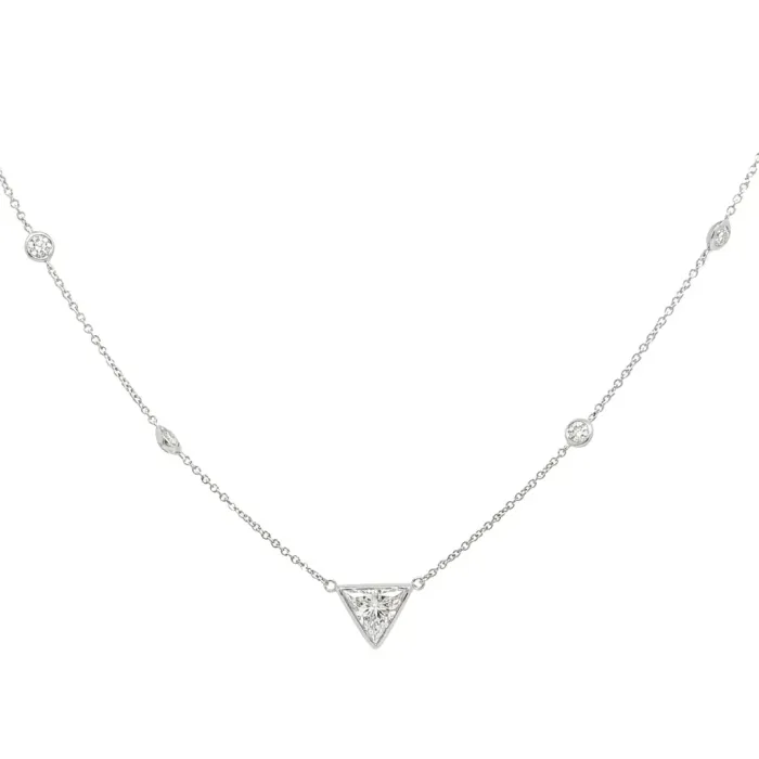 14K White Gold 2.59ctw Triangular Center Diamond by the Yard Necklace GIA 5241021131 Triangular 1.51 H SI1 VGGD 14K White Gold 2.59ctw Triangular Center Diamond by the Yard Necklace GIA 5241021131 Triangular 1.51 H SI1 VGGD