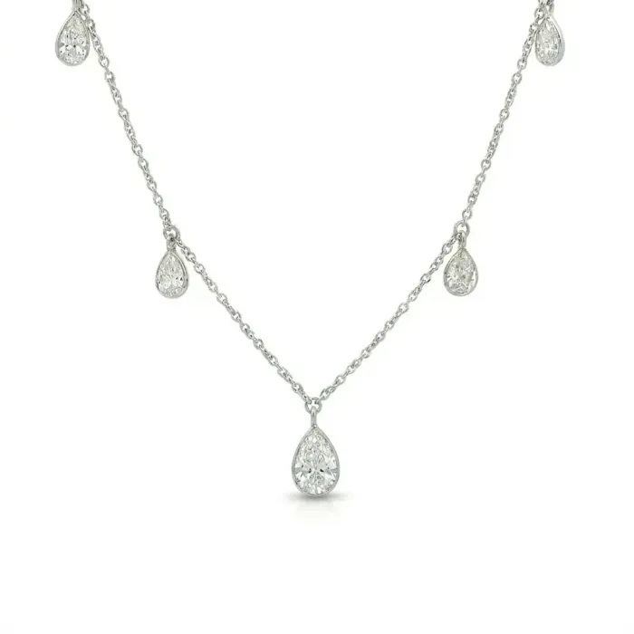 14K Yellow Gold 1.67ctw Pear Diamond 5-Stone Dangle Necklace 14K Yellow Gold 1.67ctw Pear Diamond 5-Stone Dangle Necklace