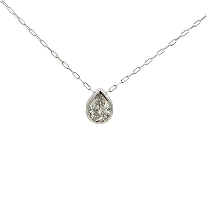 14K White Gold 1.15ctw Diamond Pear Shape Bezel Necklace with Paper Clip Chain 14K White Gold 1.15ctw Diamond Pear Shape Bezel Necklace with Paper Clip Chain