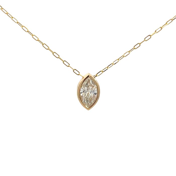 14K Yellow Gold 1.21ctw Diamond marquise Shape Bezel Necklace with Paper Clip Chain 14K Yellow Gold 1.21ctw Diamond marquise Shape Bezel Necklace with Paper Clip Chain