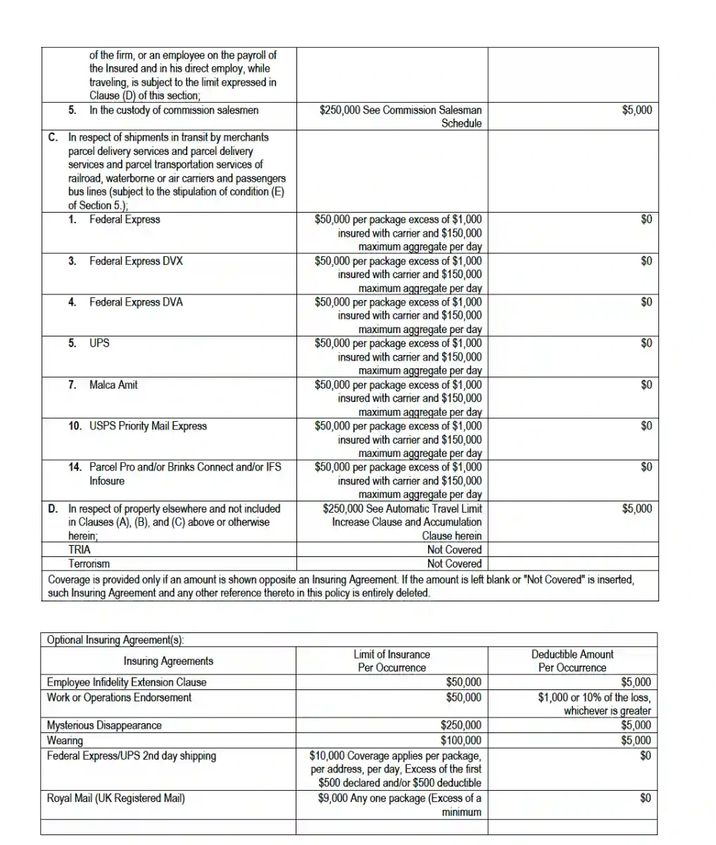 Insurance Policy Page 2