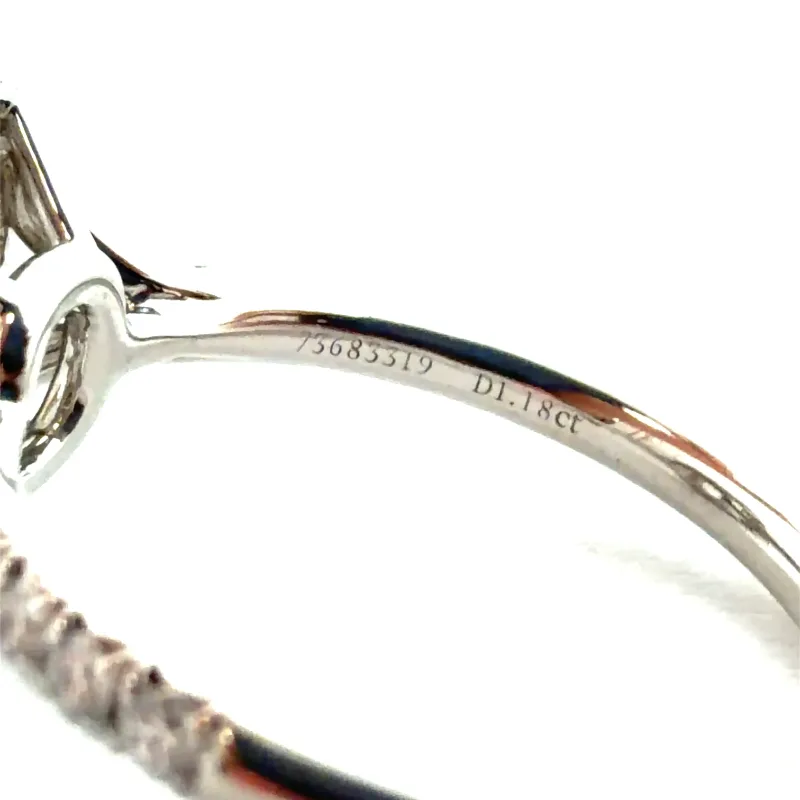 Tiffany engagement ring band stamped with serial number 73683319 and D1.18ct